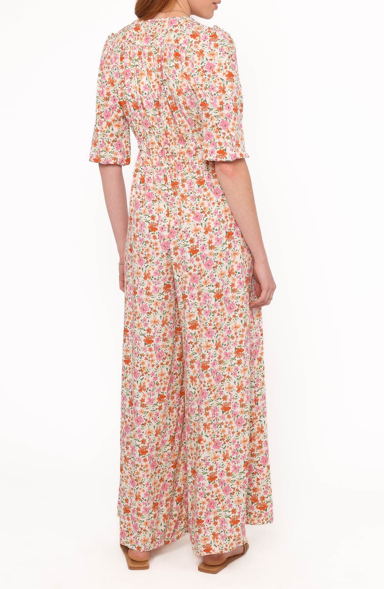 Petal & Pup Kelda Floral Print Wide Leg Jumpsuit, Alternate, color, Beige
