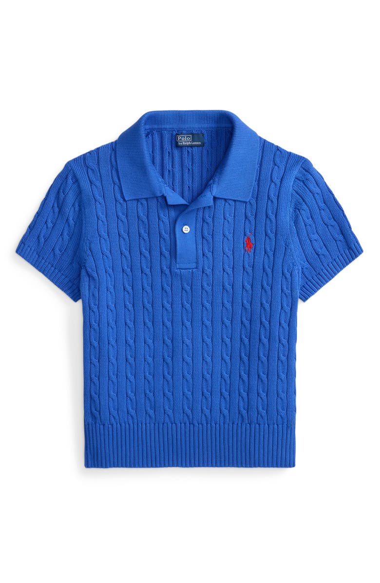 Polo Ralph Lauren Crop Cable Knit Cotton Polo Sweater, Alternate, color, Gala Blue