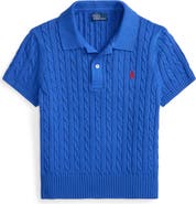 Polo Ralph Lauren Crop Cable Knit Cotton Polo Sweater
