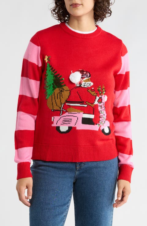 Santa Scooter Embroidered Sweater