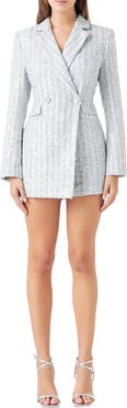 Endless Rose Sequin Tweed Long Sleeve Blazer Romper