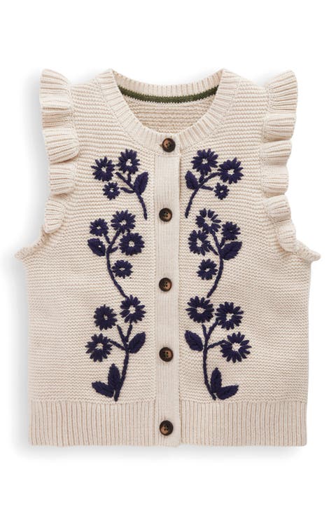 Kids' Embroidered Frill Accent Cotton Sweater Vest (Toddler, Little Kid & Big Kid)