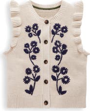 Mini Boden Kids' Embroidered Frill Accent Cotton Sweater Vest