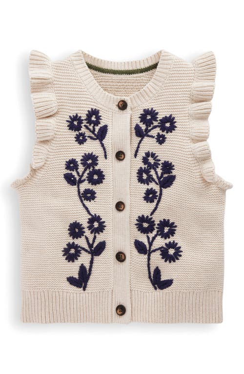 Mini Boden Kids' Embroidered Frill Accent Cotton Sweater Vest In Neutral