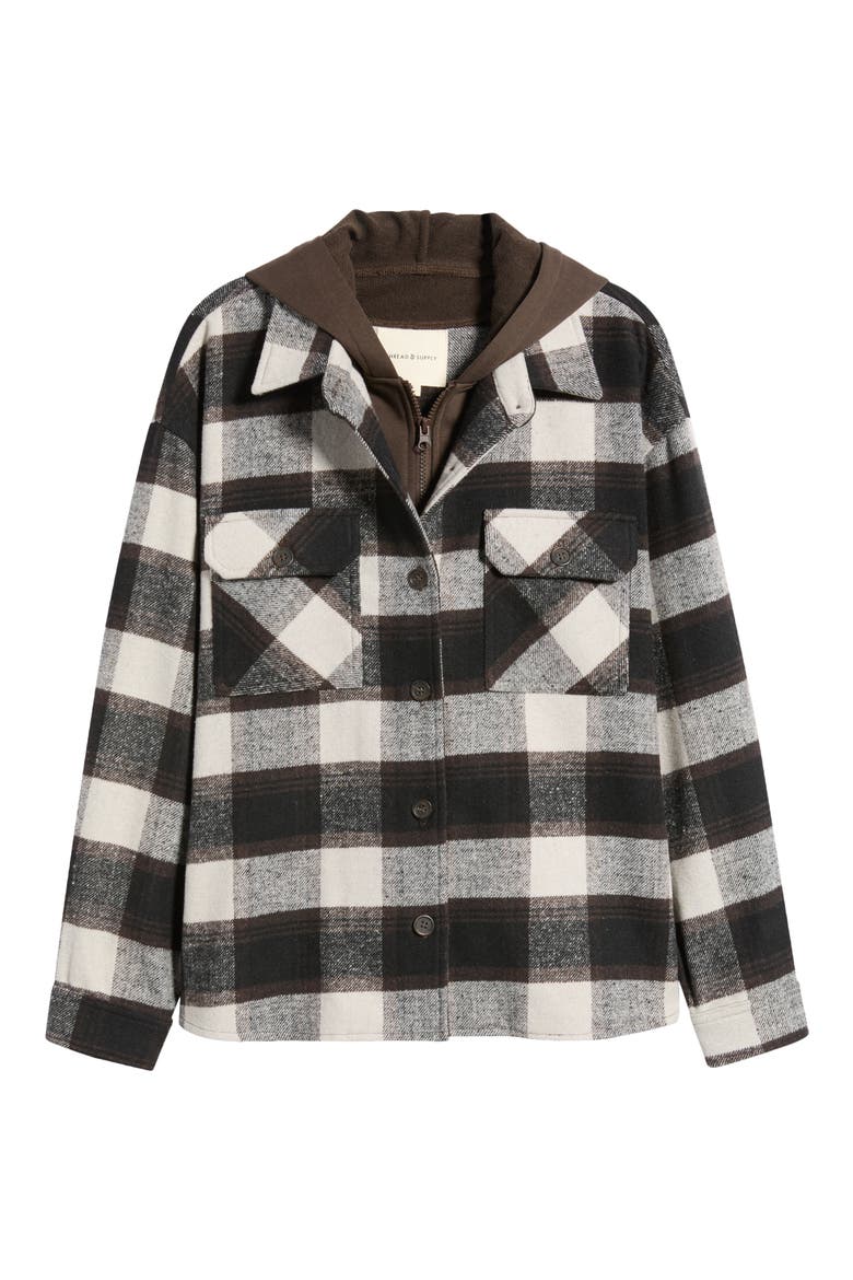 Plaid Hooded Shacket, Alternate, color, BLACK BROWN PLAID