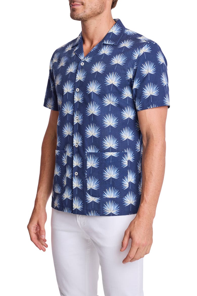 Frond Cotton Blend Camp Shirt, Alternate, color, OCEAN WHITE SEERSUCKER