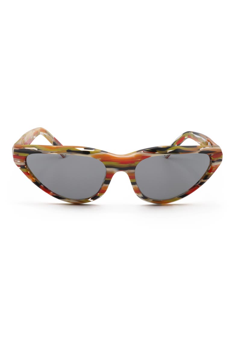 60mm Round Sunglasses, Main, color, GREY STRIPE / DARK GREY
