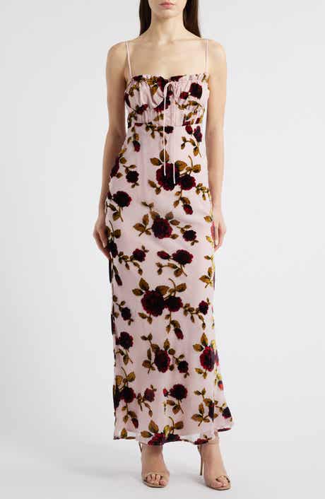 Rare London Ruched Floral Devoré Slipdress