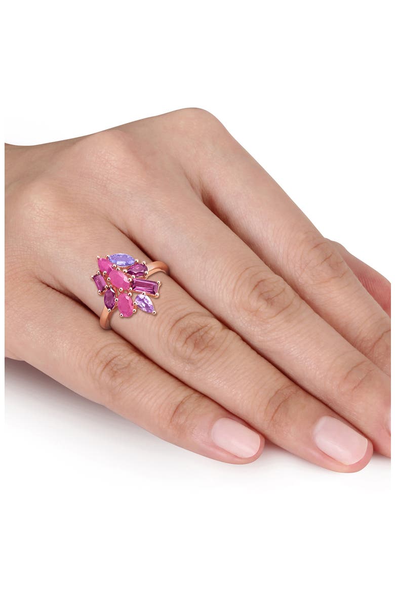 Rose Gold Plated Multi Stone Cluster Ring, Alternate, color, MULTICOLOR
