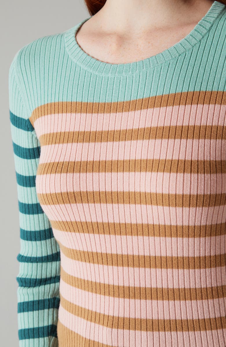 LK Bennett Love Stripe Rib Knit Sweater, Alternate, color, Coral Multi