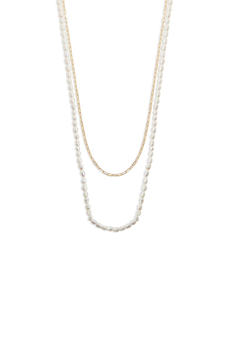 Argento Vivo Sterling Silver Freshwater Pearl & Paper Clip Double Strand Necklace, Alternate, color, 