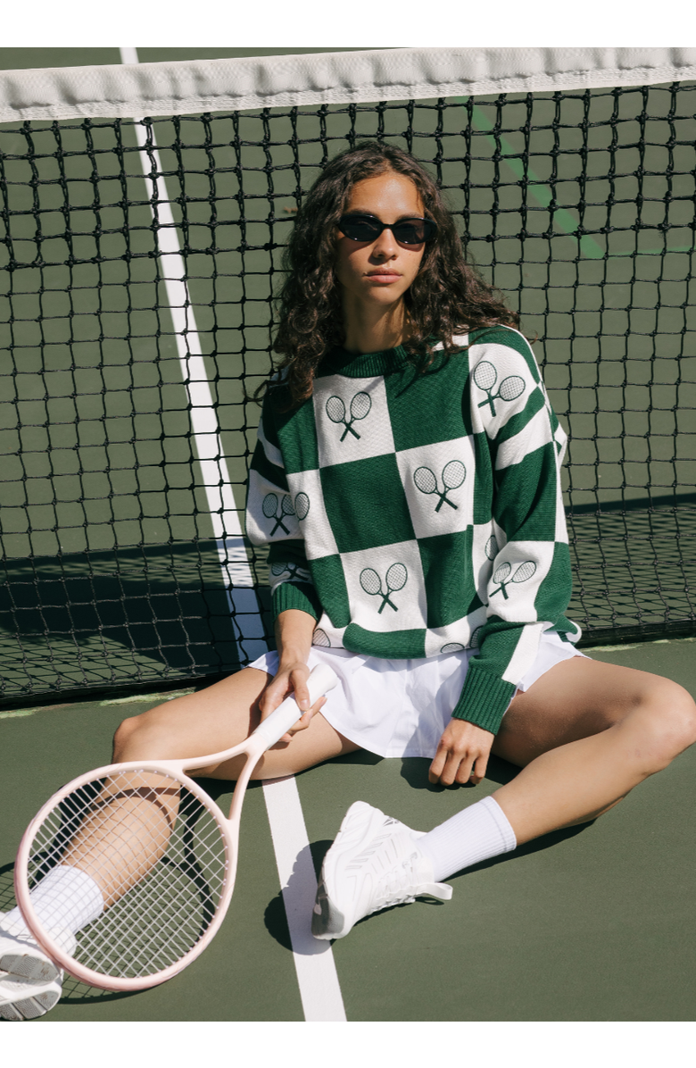 Ellsworth + Ivey Riley Sweater Checkered Tennis, Alternate, color, Green / Ivory
