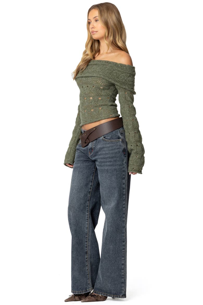 Kenna Off the Shoulder Long Sleeve Knit Top, Alternate, color, GREEN
