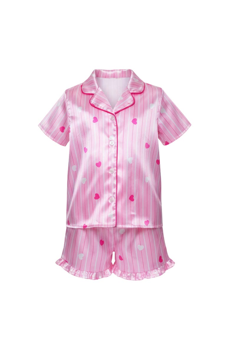 Mia Belle Girls Valentine's Day Silky Heart Pajama Set, Main, color, Pink