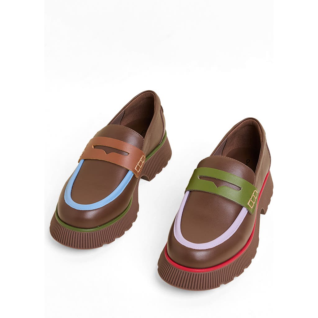 Charlotte Stone Adam Mismatched Lug Sole Penny Loafer In Brown