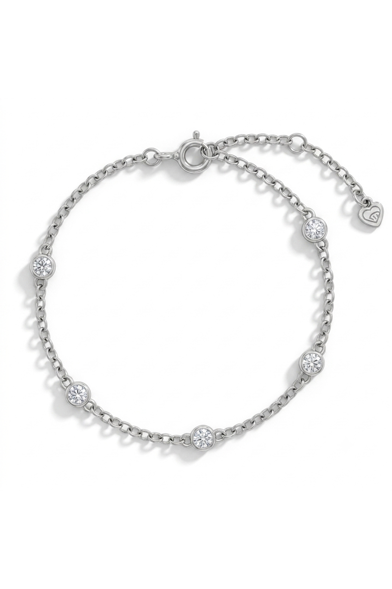 Dainty CZ Station Girls Bracelet, Main, color, Silver