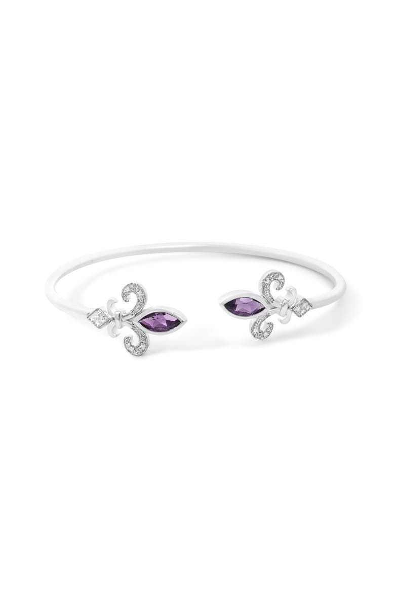 Silver 8X4MM Marquise Purple Amethyst and Diamond Bangle, Main, color, White