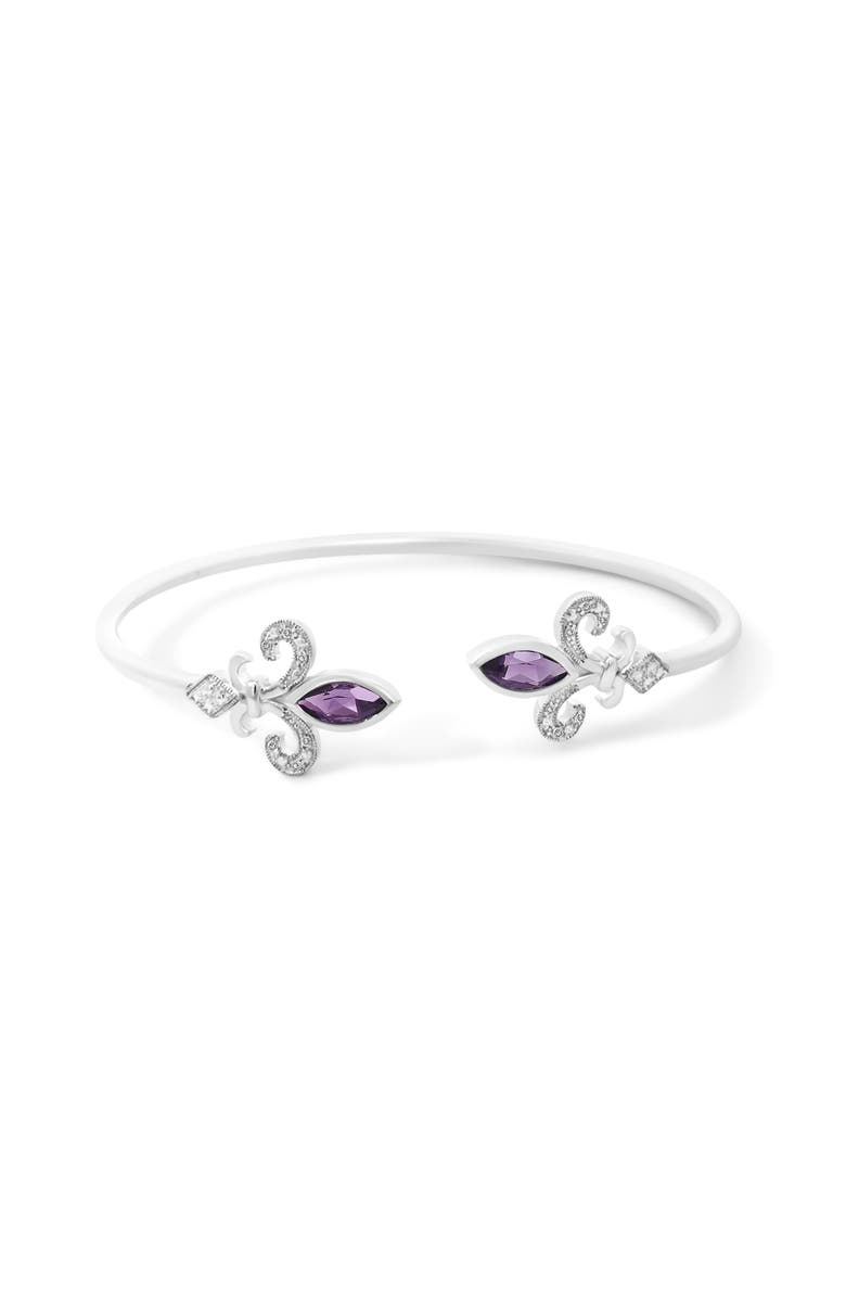 Haus of Brilliance Silver 8X4MM Marquise Purple Amethyst and Diamond Bangle, Main, color, White