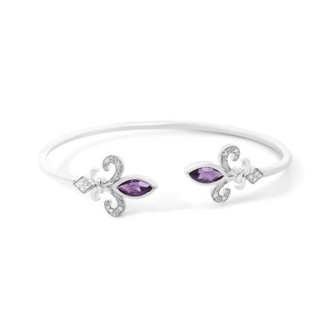 Silver 8X4MM Marquise Purple Amethyst and Diamond Bangle