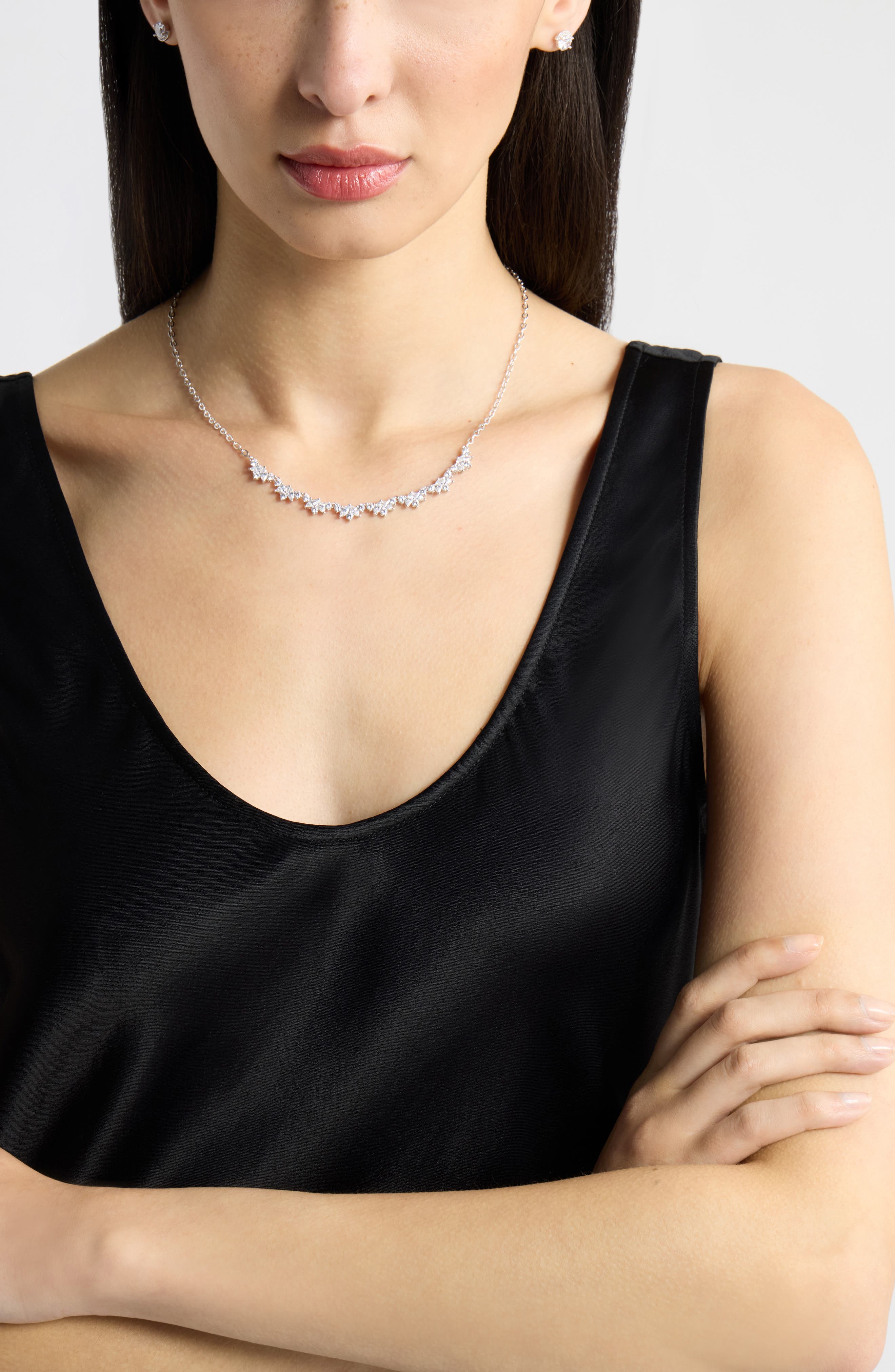 Nordstrom Cubic Zirconia Curved Cluster Pendant Necklace (Women ...