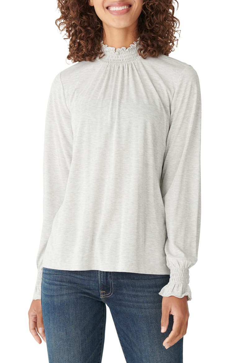 Smock Detail Long Sleeve Top, Main, color, HEATHER GREY
