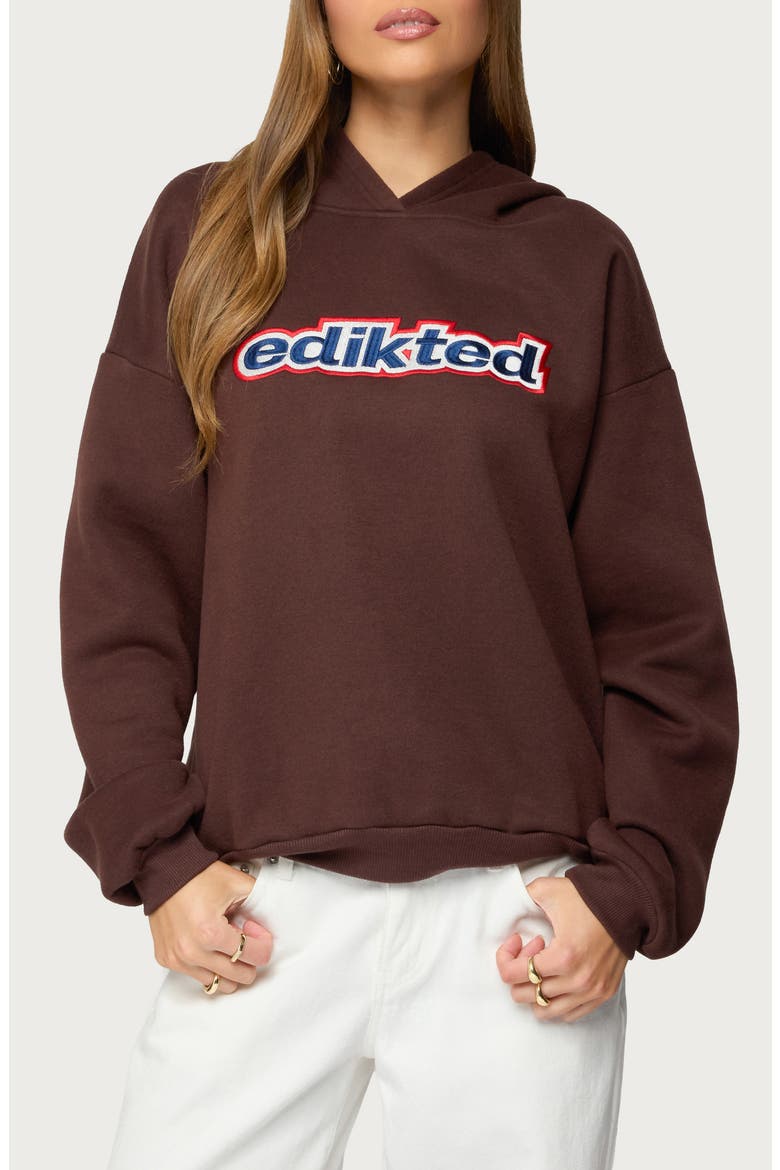 Sweet Treat Logo Oversize Hoodie, Main, color, BROWN