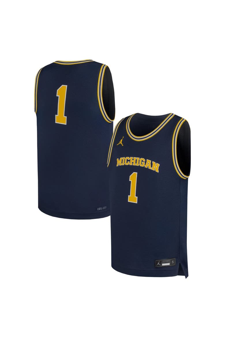 Youth Jordan Brand #1 Navy Michigan Wolverines Replica Basketball Jersey, Main, color, Navy