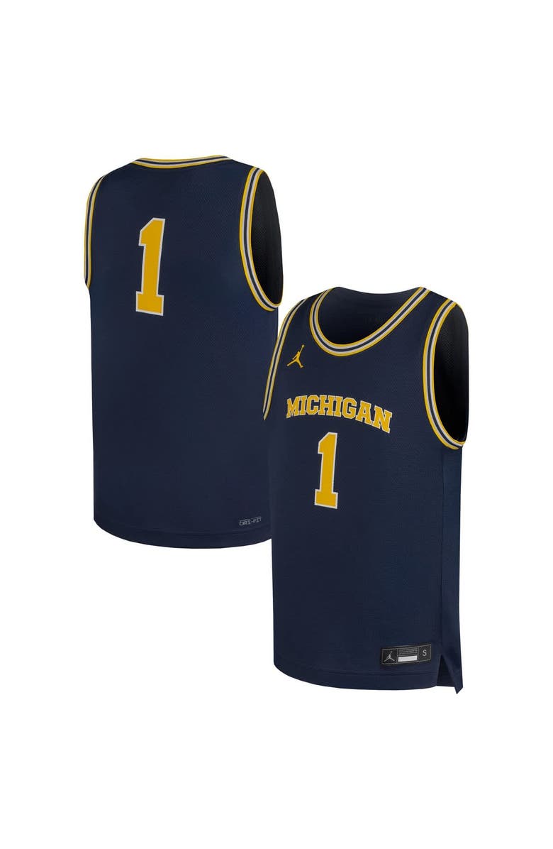 Jordan Brand Youth Jordan Brand #1 Navy Michigan Wolverines Replica Basketball Jersey, Main, color, Navy