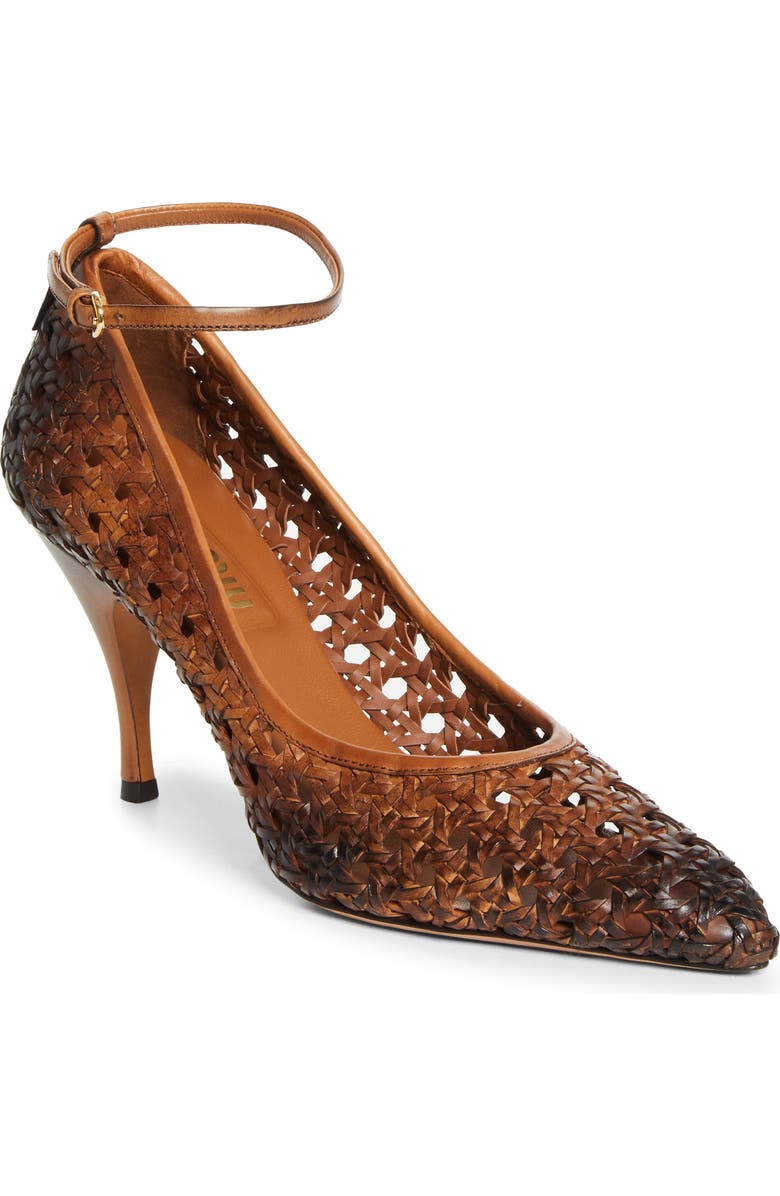 Miu Miu Woven Pointed Toe Pump, Main, color, Cognac