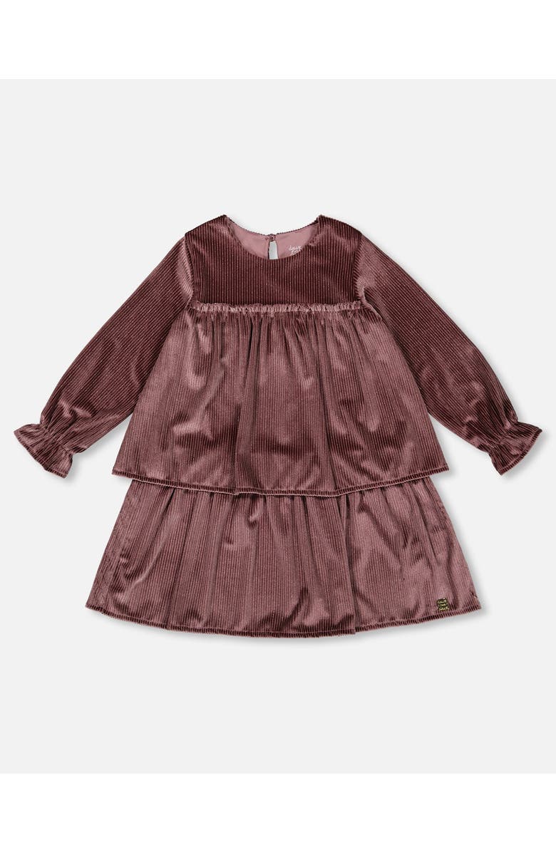 Deux par Deux Little Girl's Long Sleeve Metallic Dress With Frills Burgundy, Main, color,