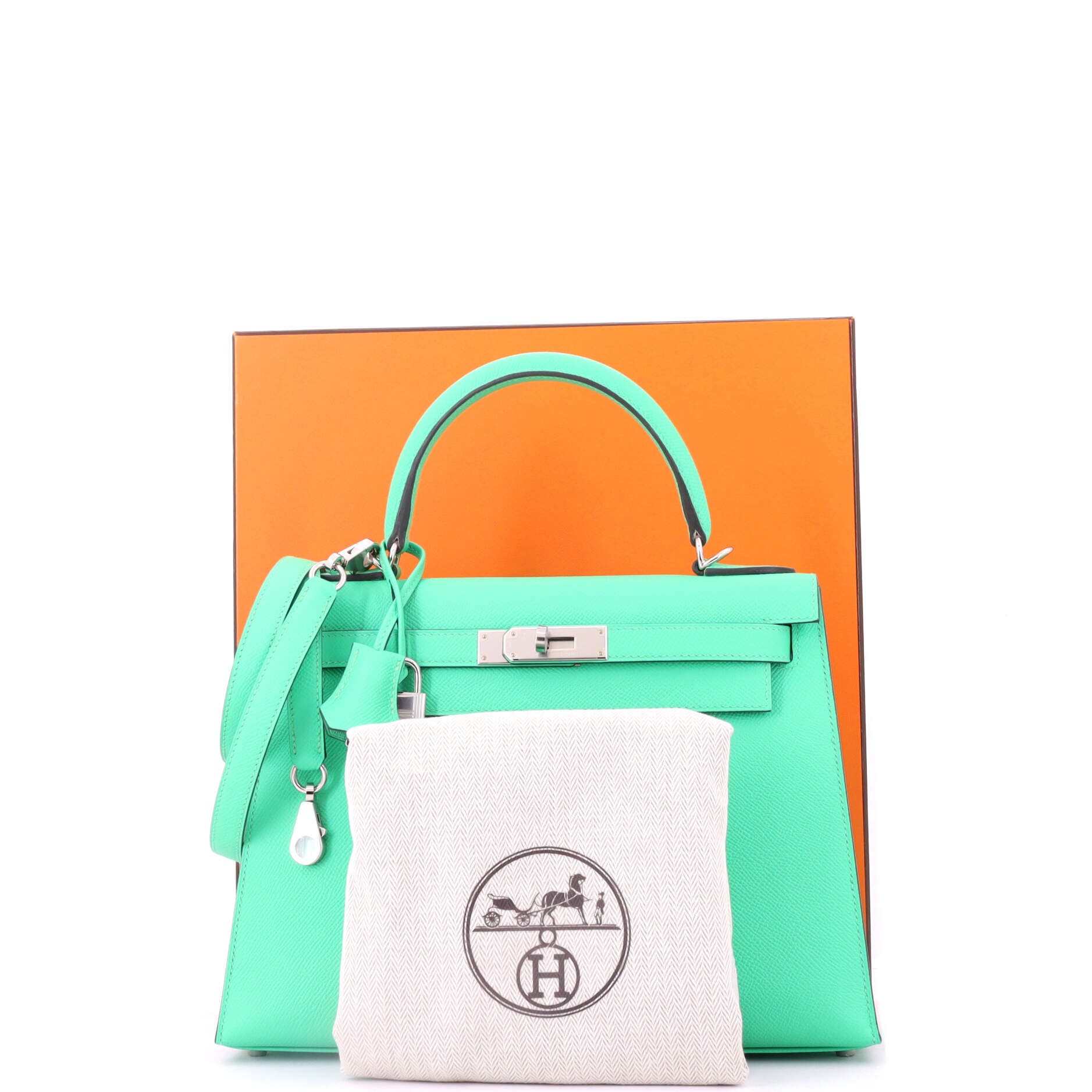 Pre-Owned Hermes Kelly Handbag Green Epsom with Palladium Hardware 28, Alternate, color, Vert Comics