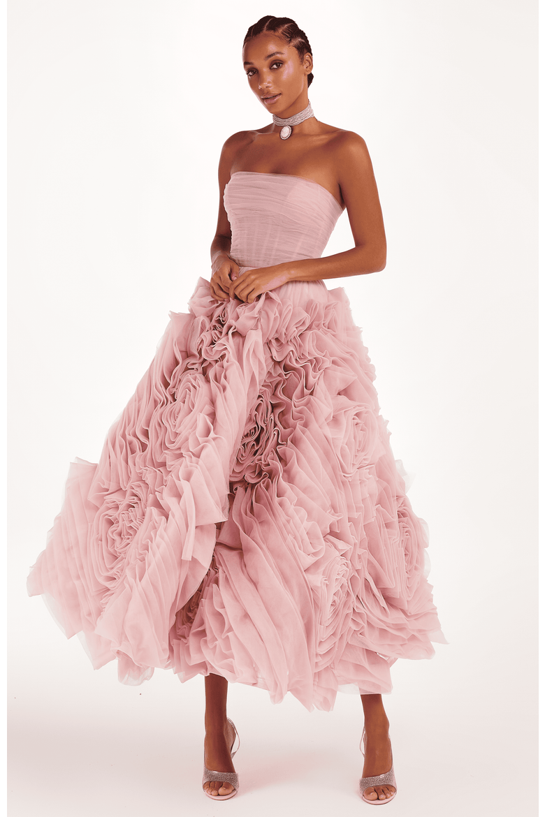 A-Line Tulle Midi Formal Occasion Dress, Main, color, Misty Rose