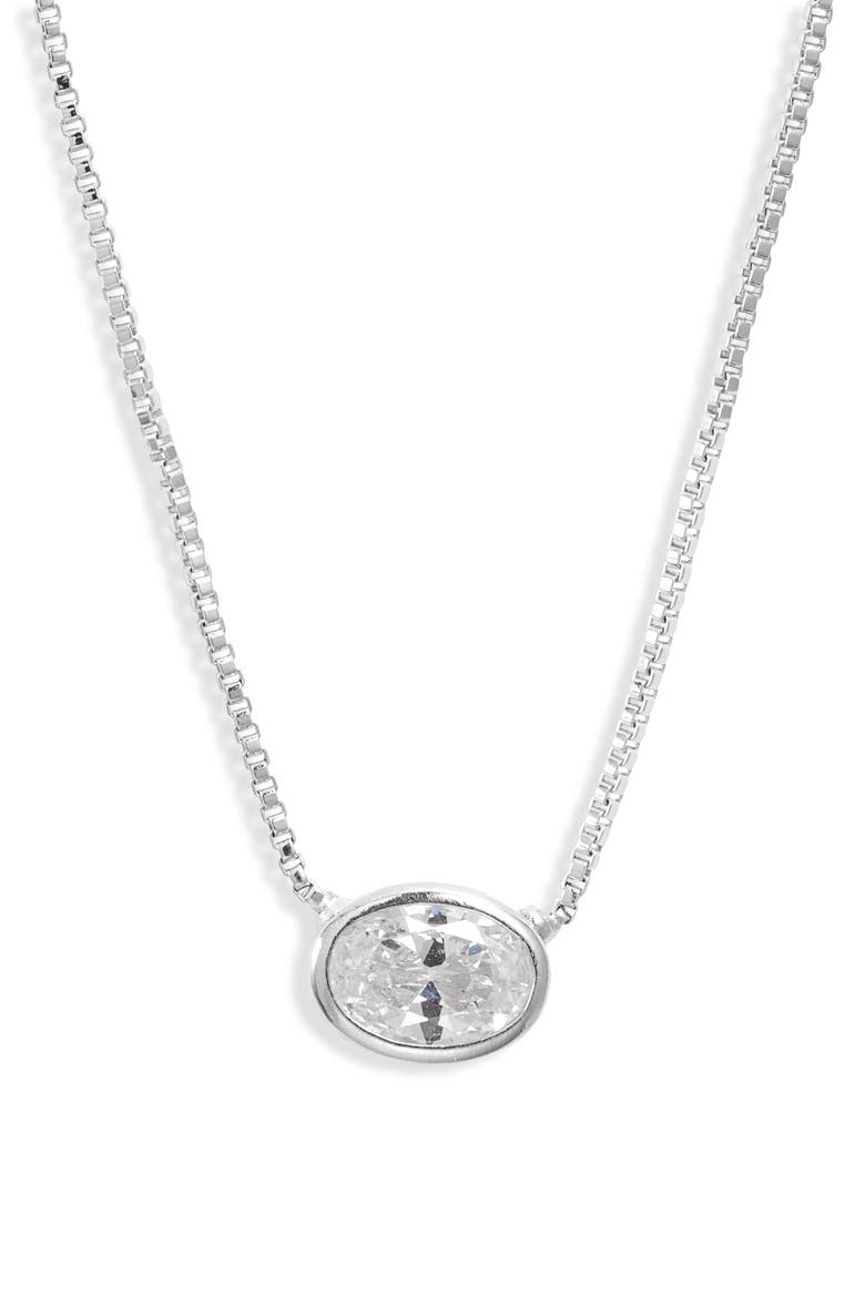 Bezel Cubic Zirconia Solitaire Pendant Necklace, Main, color, CLEAR- SILVER