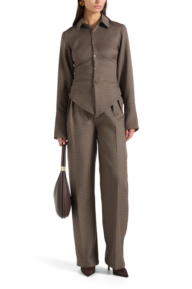 Julie Houndstooth Twin Pleat Trousers, Alternate, color, Brown