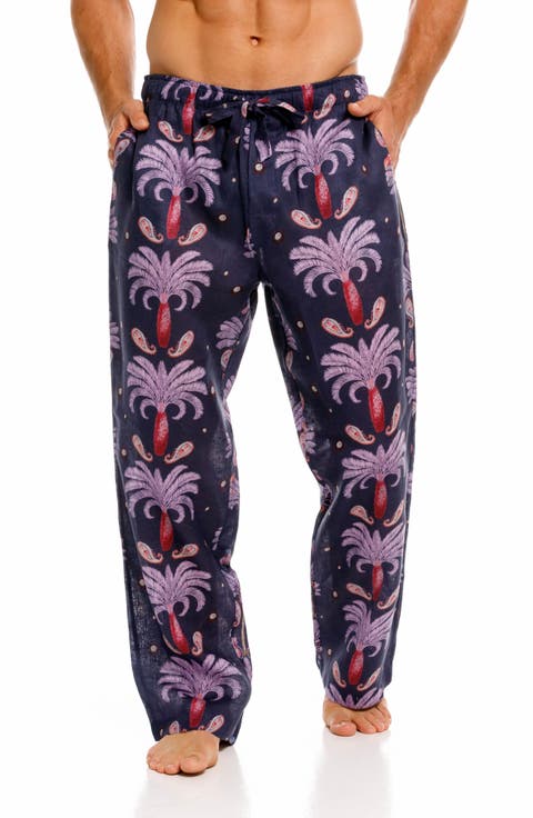 Drew Riviera Palms Print Linen Pajama Pants