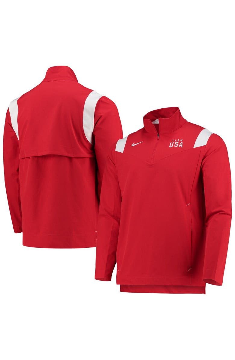 Nike Men's Nike Red Team USA On-Field Quarter-Zip Jacket, Main, color, Red