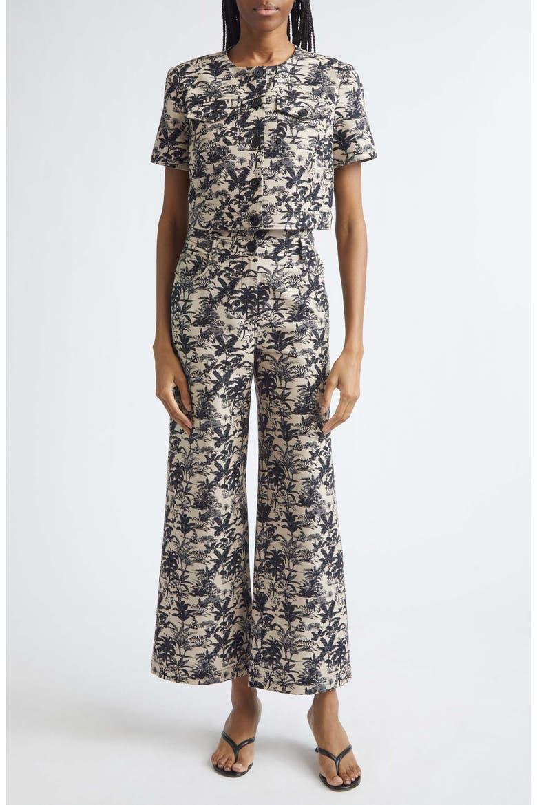 Blaire Tropical Print Wide Leg Pants, Alternate, color, JET/ NATURAL