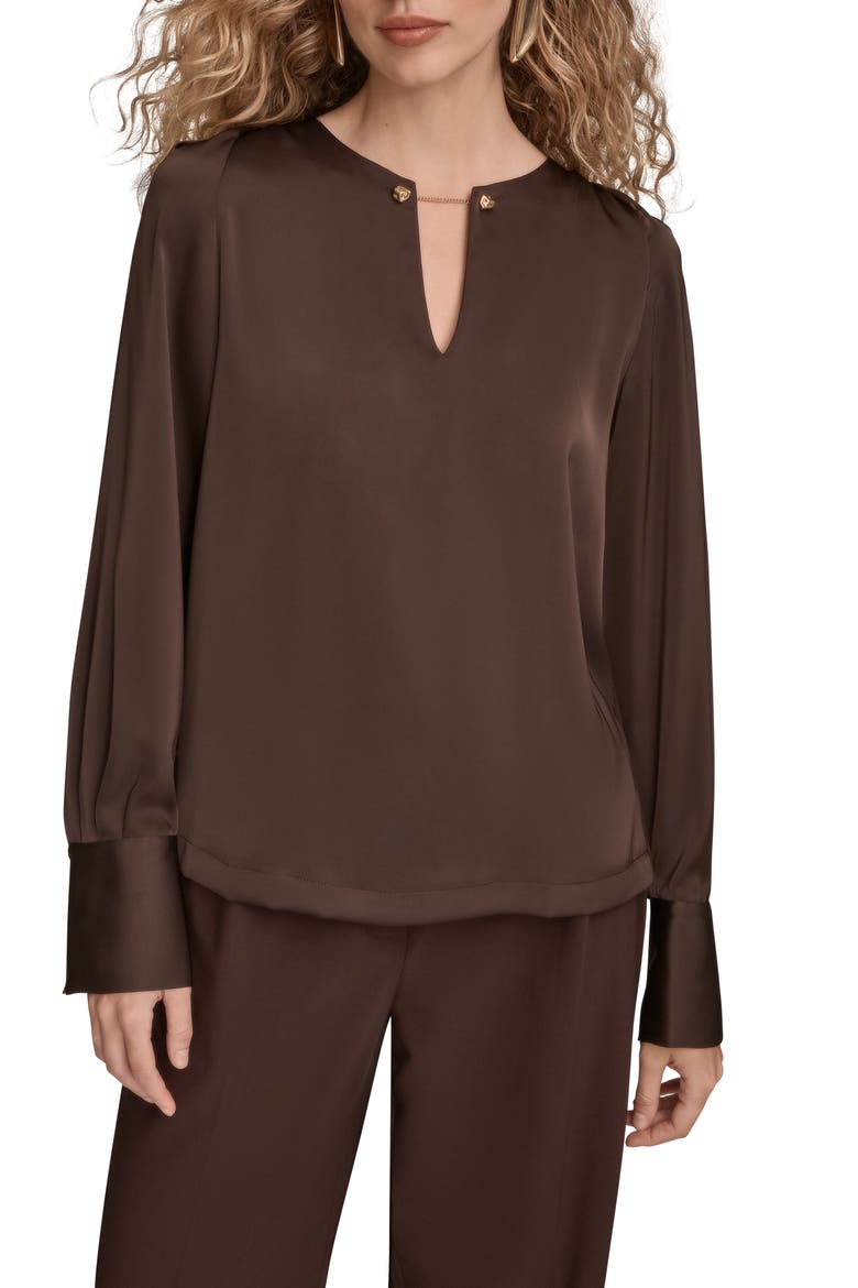 Chain Detail Long Sleeve Top, Main, color, CHOCOLATE PLUM
