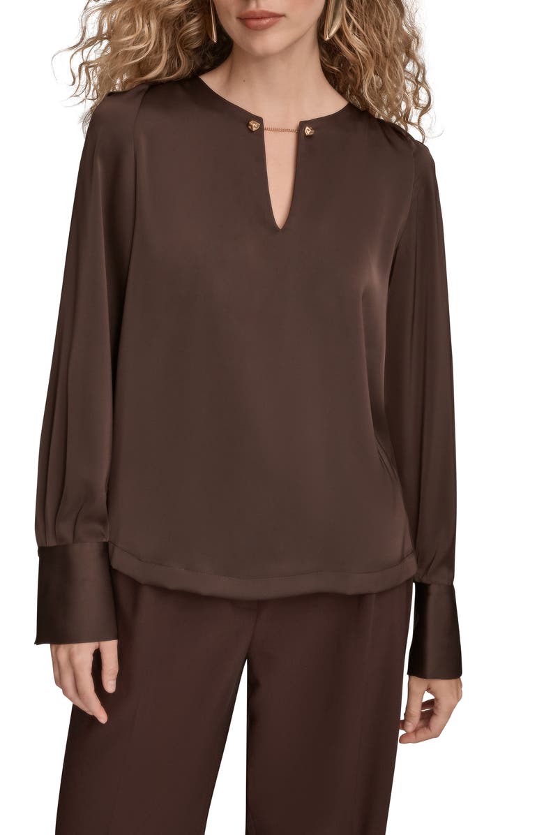 Donna Karan New York Chain Detail Long Sleeve Top, Main, color, Chocolate Plum