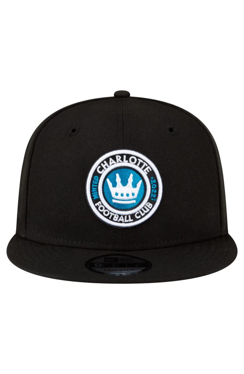 New Era Men's Black Charlotte FC Club Logo 9FIFTY Snapback Hat, Alternate, color, 