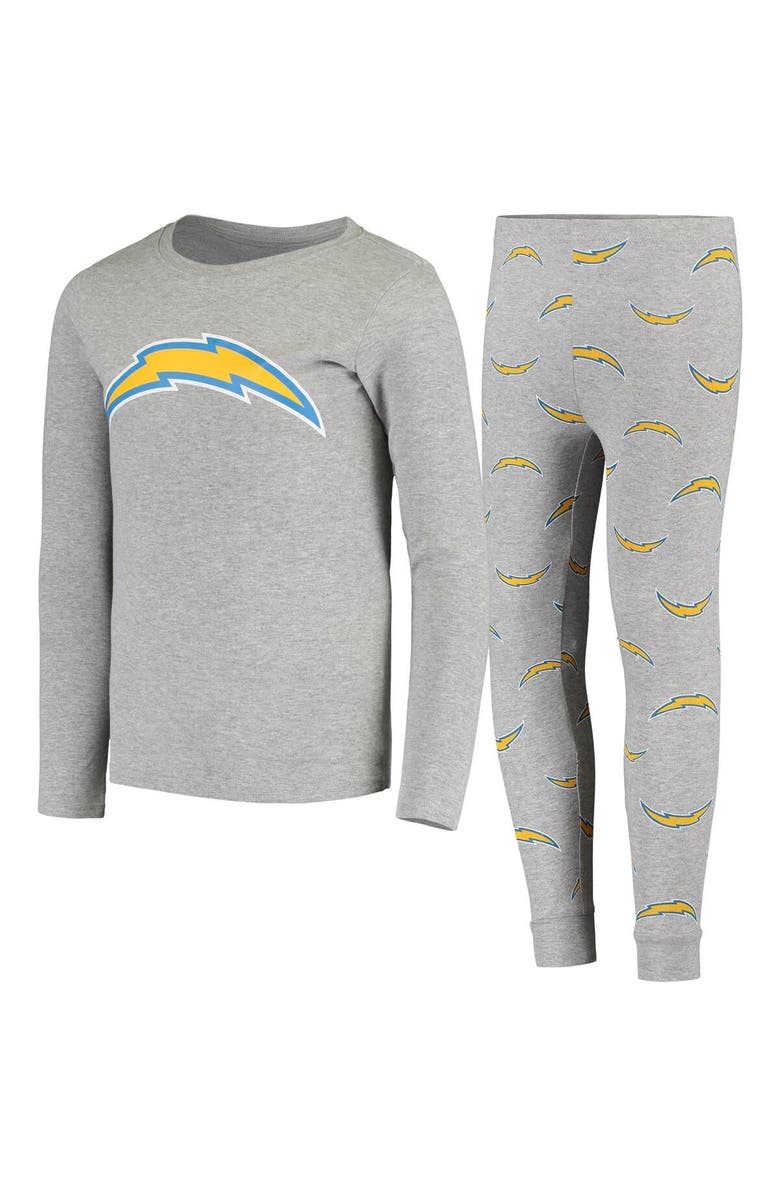 Outerstuff Youth Gray Los Angeles Chargers Long Sleeve T-Shirt & Pants Sleep Set, Main, color, 