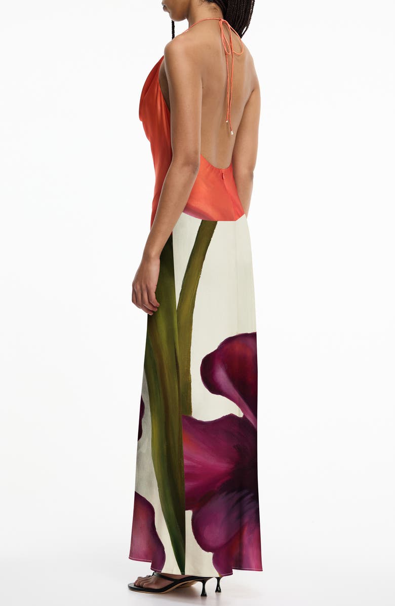 Significant Other Derby Cowl Neck Open Back Satin Maxi Cocktail Dress, Alternate, color, Poppy Botanic