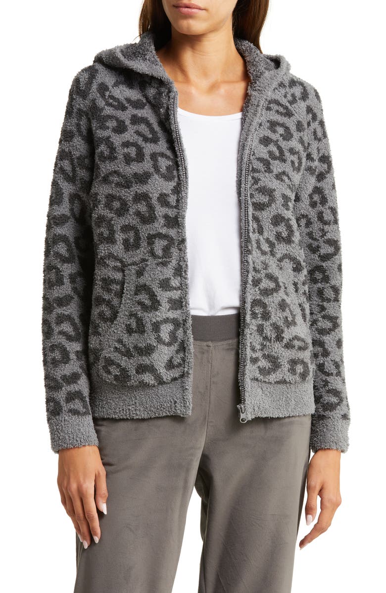 Barefoot Dreams<sup>®</sup> CozyChic<sup>™</sup> Cheetah Print Zip Hoodie, Main, color, Graphite-Carbon