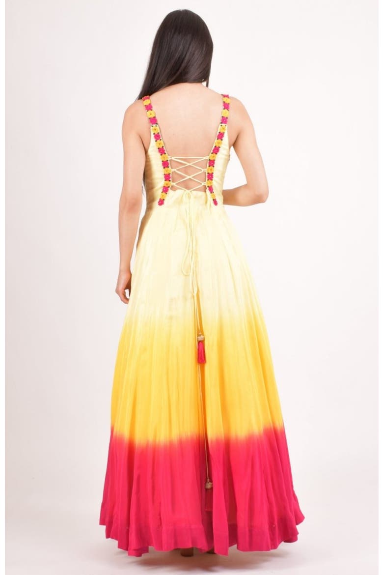 Hand Tie-Dye Ombre Silk Maxi Sundress, Alternate, color, Yellow