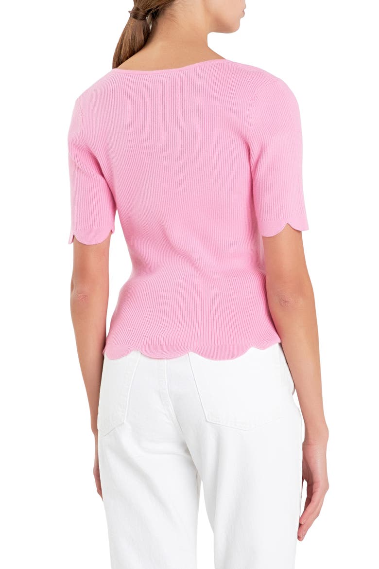 Scallop Hem Square Neck Rib Sweater, Alternate, color, PINK