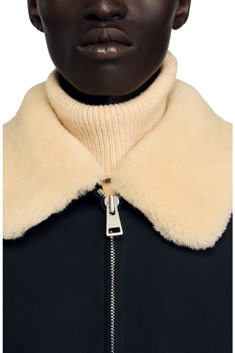 Shearling collar aviator jacket, Alternate, color, Navy blue