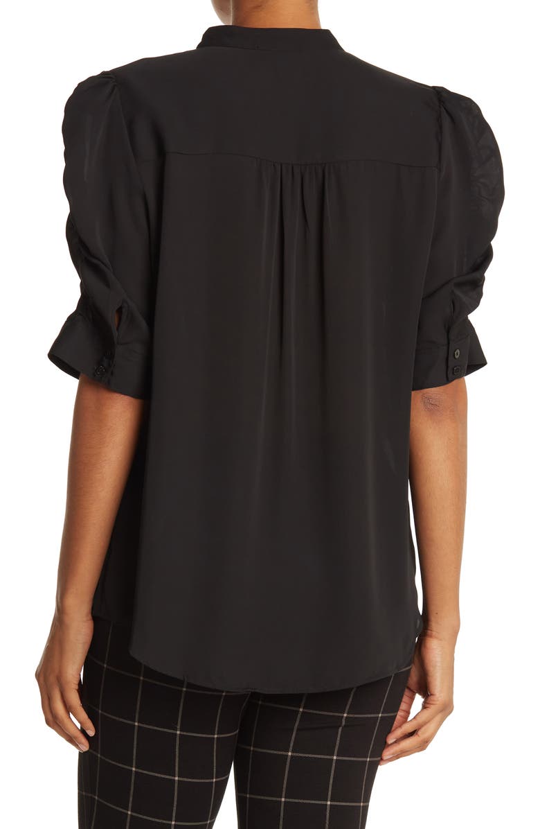 Laundry by Shelli Segal Houndstooth Print Shirred Short Sleeve Blouse, Alternate, color, 