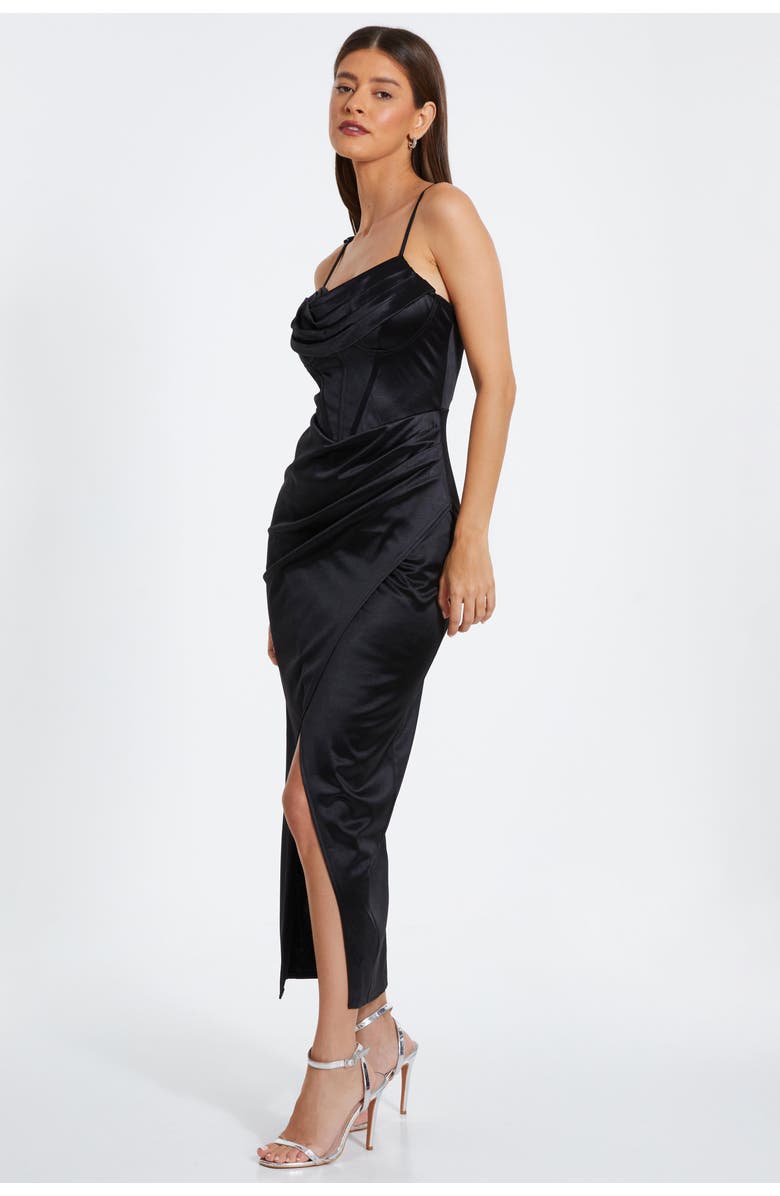 QUIZ Cowl Front Corset Detail Midi Wrap Dress, Alternate, color, 