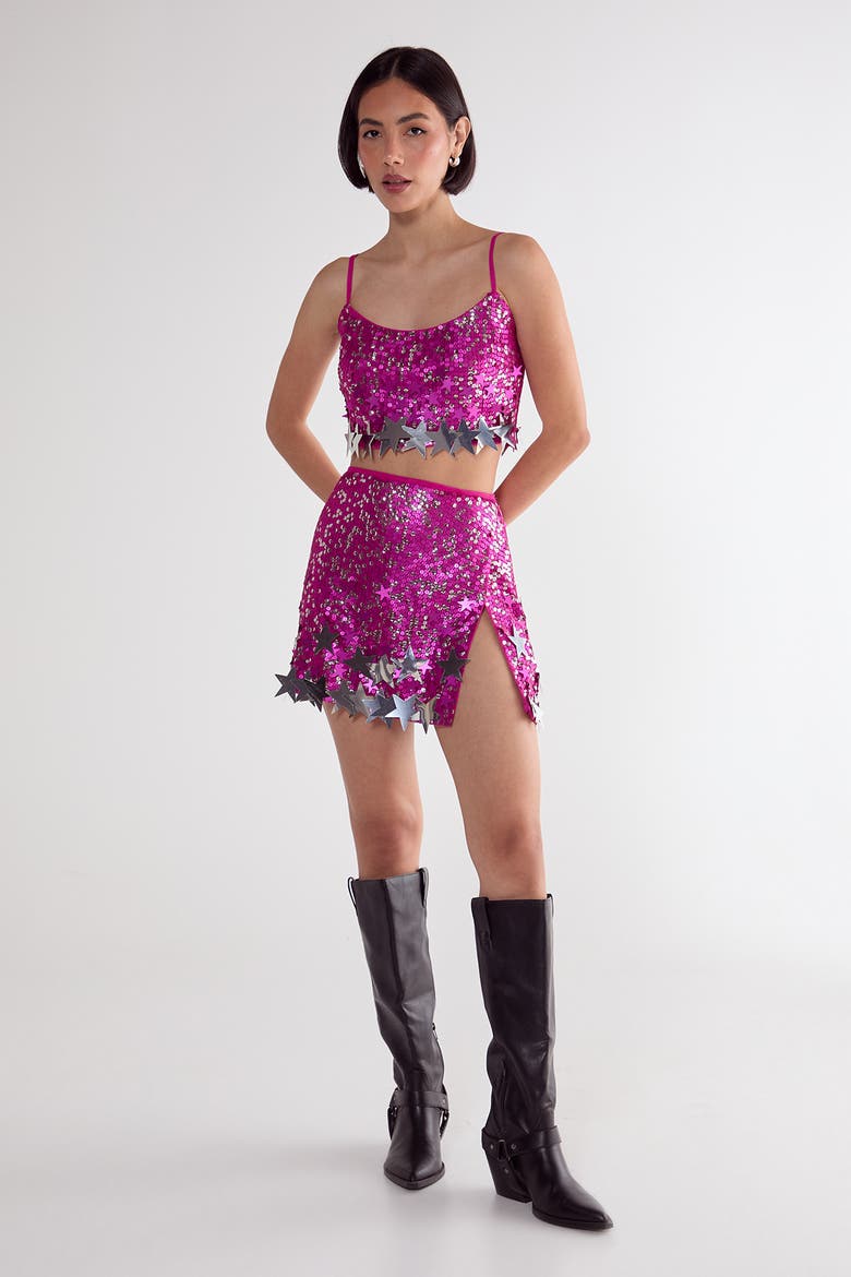 Limited Embellished Star Trim Mini Skirt, Alternate, color, Hot Pink