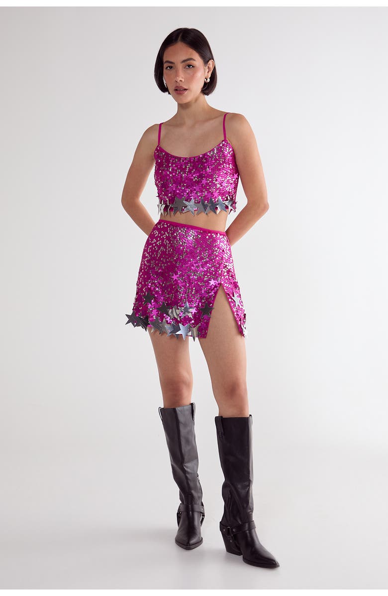 NASTY GAL Limited Embellished Star Trim Mini Skirt, Alternate, color, Hot Pink